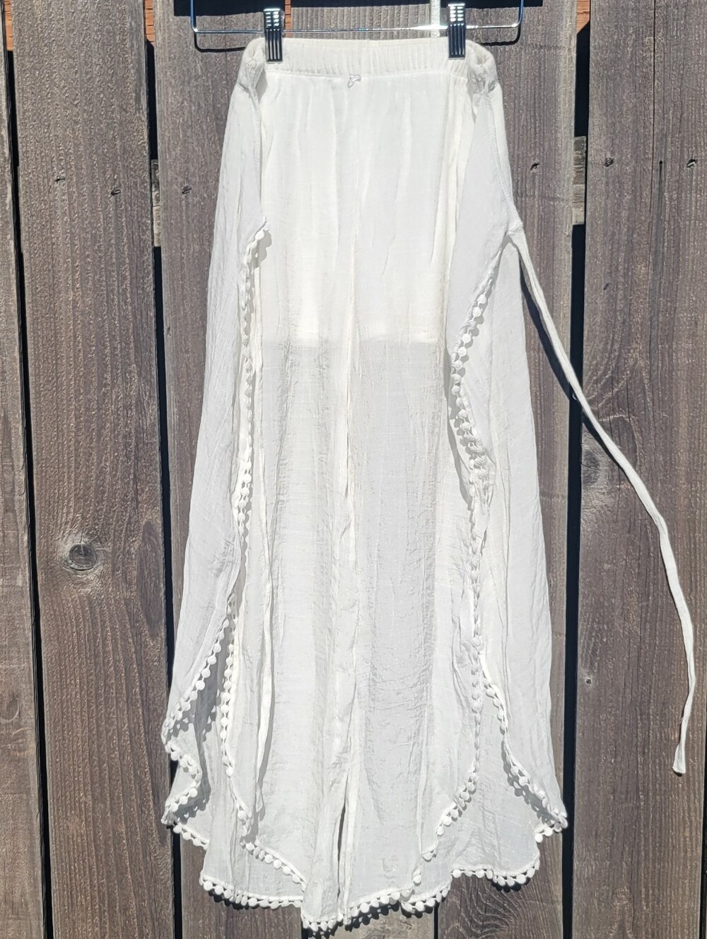 Bohemian White Beach Pants with Pom Trim Shorts Underneath Open Sides Festival
